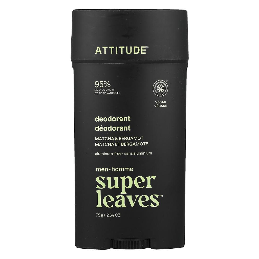 ATTITUDE Super Leaves™, Aluminum-Free Deodorant, Men, Matcha & Bergamot, 75g (2.64oz)