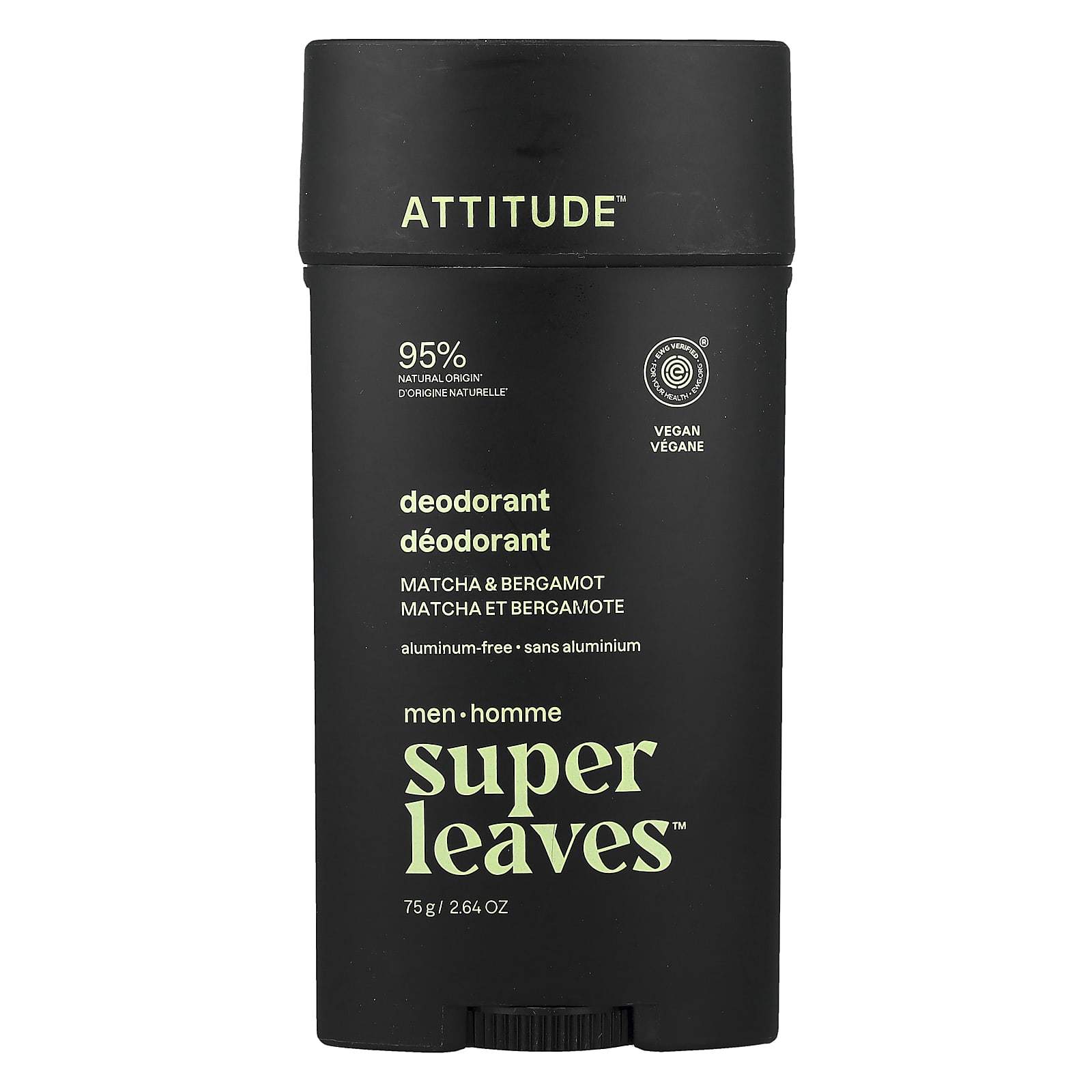 

ATTITUDE, Super Leaves™, Aluminum-Free Deodorant, Men, Matcha & Bergamot, 75g (2.64oz)