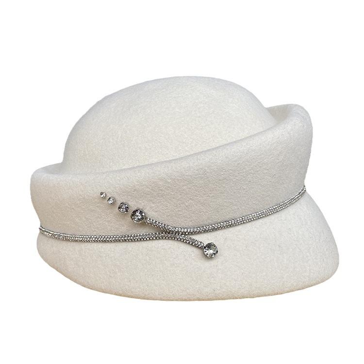 Autumn And Winter New Styling Beret Solid Color Versatile Elegant Celebrity High-End Top Hat Women'S Fashion Diamond Strip Equestrian Hat