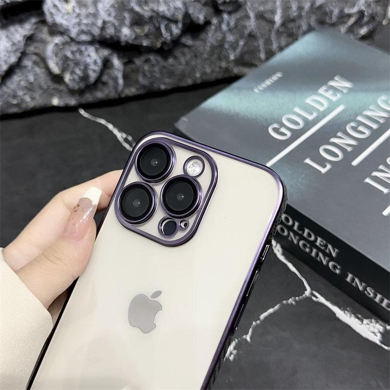 Hot Sale Plated Carbon Brazed Bezel PC Hard Case for iPhone15 14 13 12 Pro Max 11 Full Cover Phone Case with Lens Film