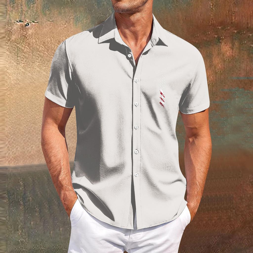 Independence Day Printed Men's Casual Short-sleeved Shirt for Slimming and Fashionable Men