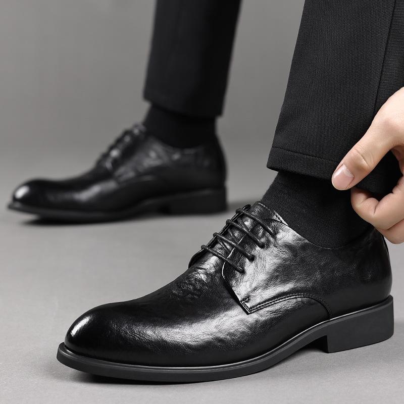 2025 Spring Autumn New Business Men's Dress Shoes Solid Color Fashion Solid Color Leather Shoes Male Lace Casual Increase Loafer