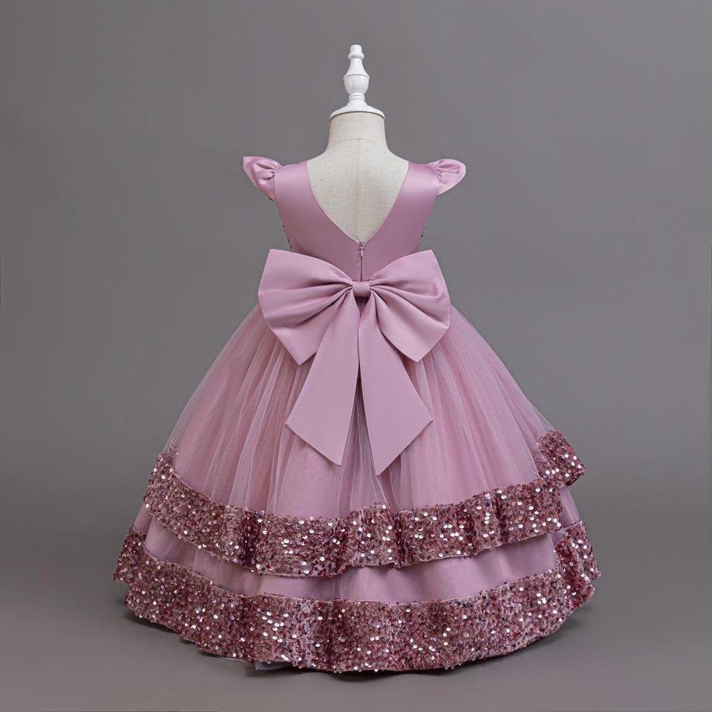 2025 New Elegant Girl Wedding Dress Sequined Mesh Princess Dress 4-12 Year Old Girl Graduation Party Prom Evening Dress