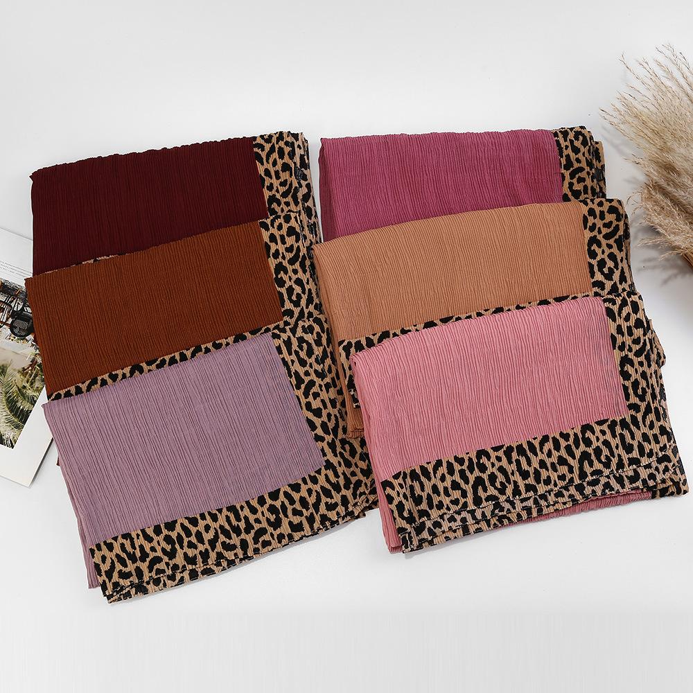 Dubaj, Malezja, szalik z nadrukiem w panterkę, zdobiony, pognieciony, damski szalik na głowę