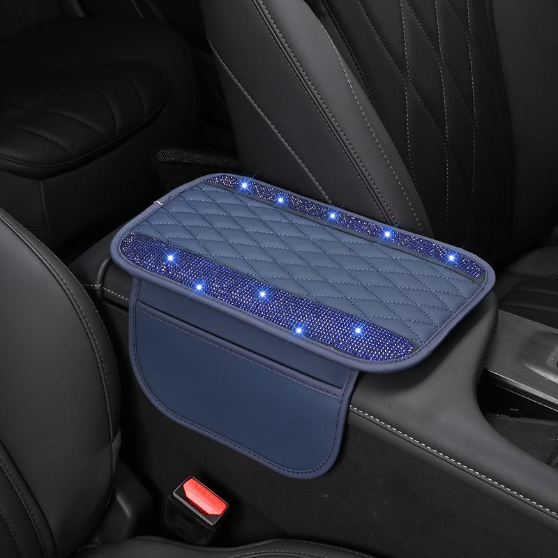 Car Amrest Cushion Pad Diamond For Women Leather Auto Center Console Cover with Storage Bags Luxurious Auto Interior Accessories