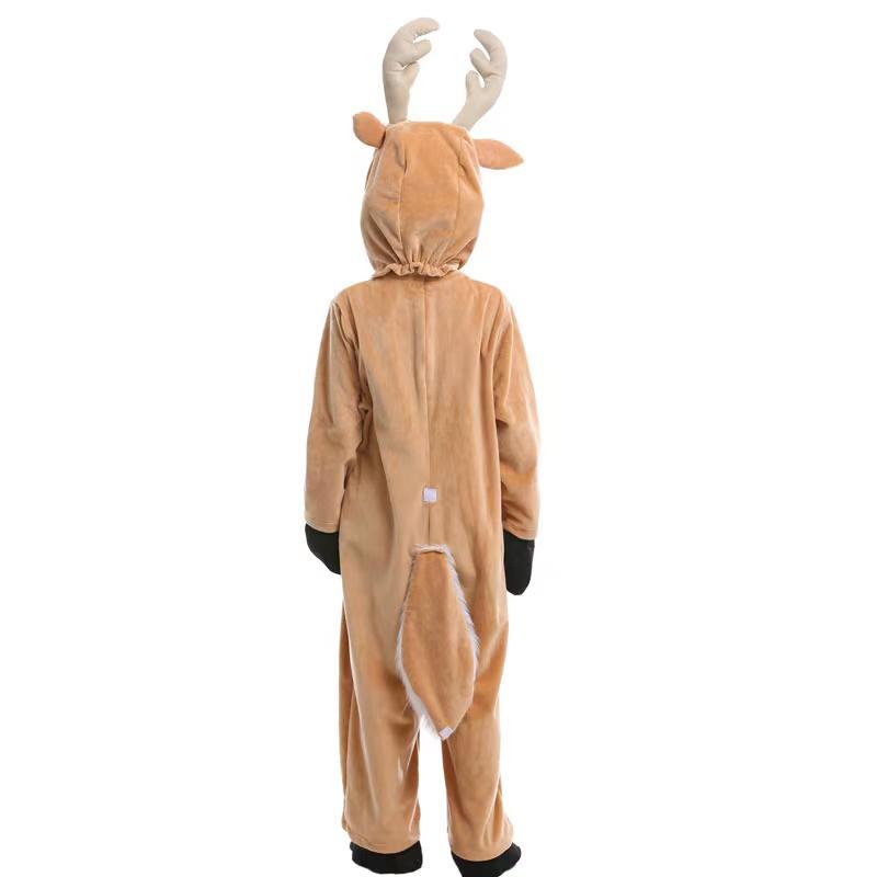Children's Reindeer Cosplay Costume, One-piece Suit with Hat, Suitable for Halloween and Christmas Stage Performances