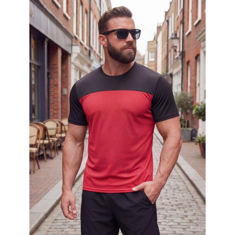 Mens Athletic Color Block Mesh Short Sleeve T Shirt