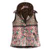 Women Vintage Warm Sleeveless Printed Pockets Thicker Hasp Hooded Vest Coat