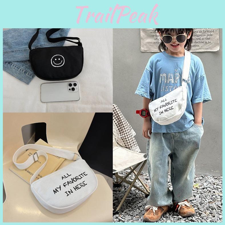 Kids Canvas Satchel With Letter And Smiley Face Print Design For Kindergarten