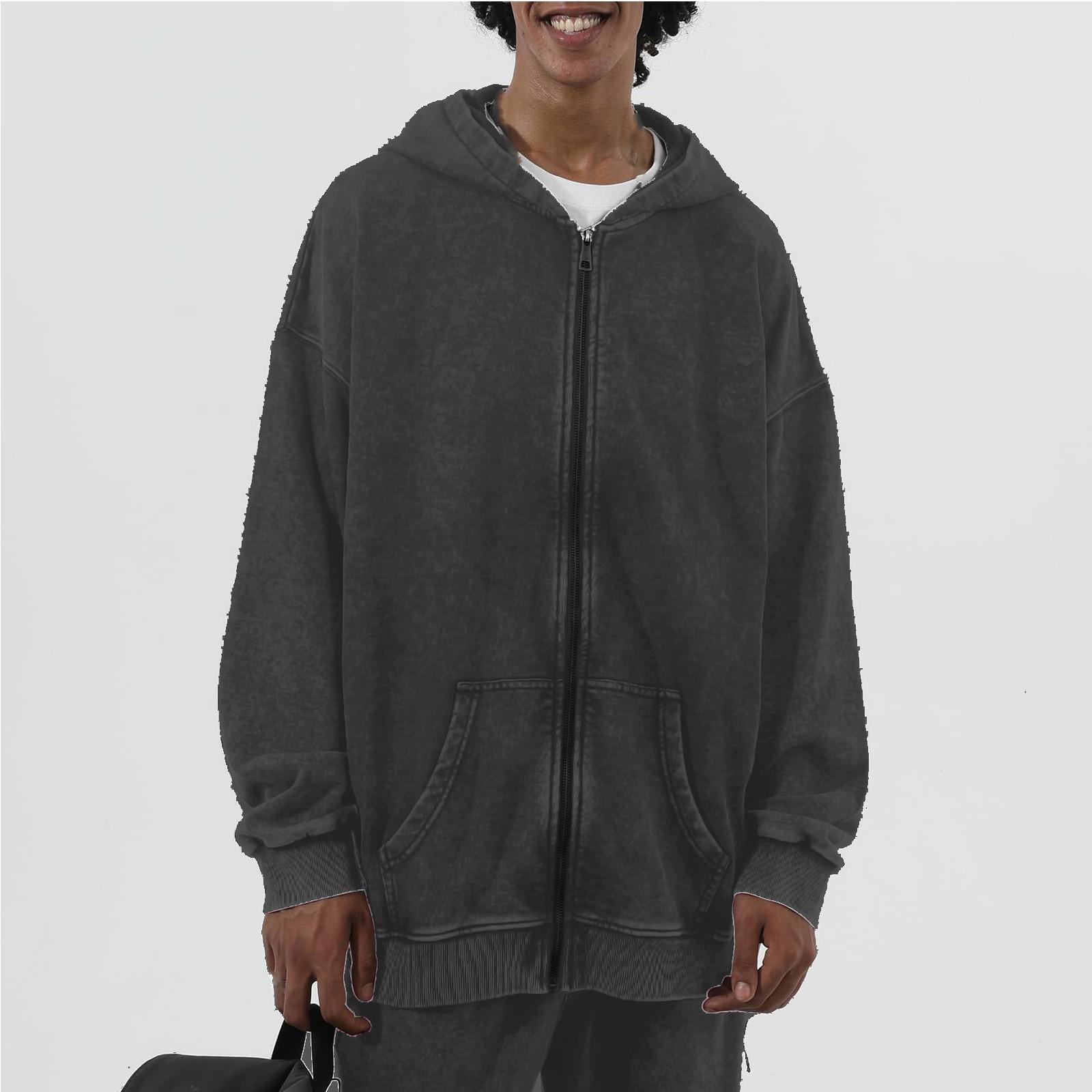 

Мужская толстовка с капюшоном, на молнии, однотонная, с длинными рукавами, спортивная толстовка S чёрный