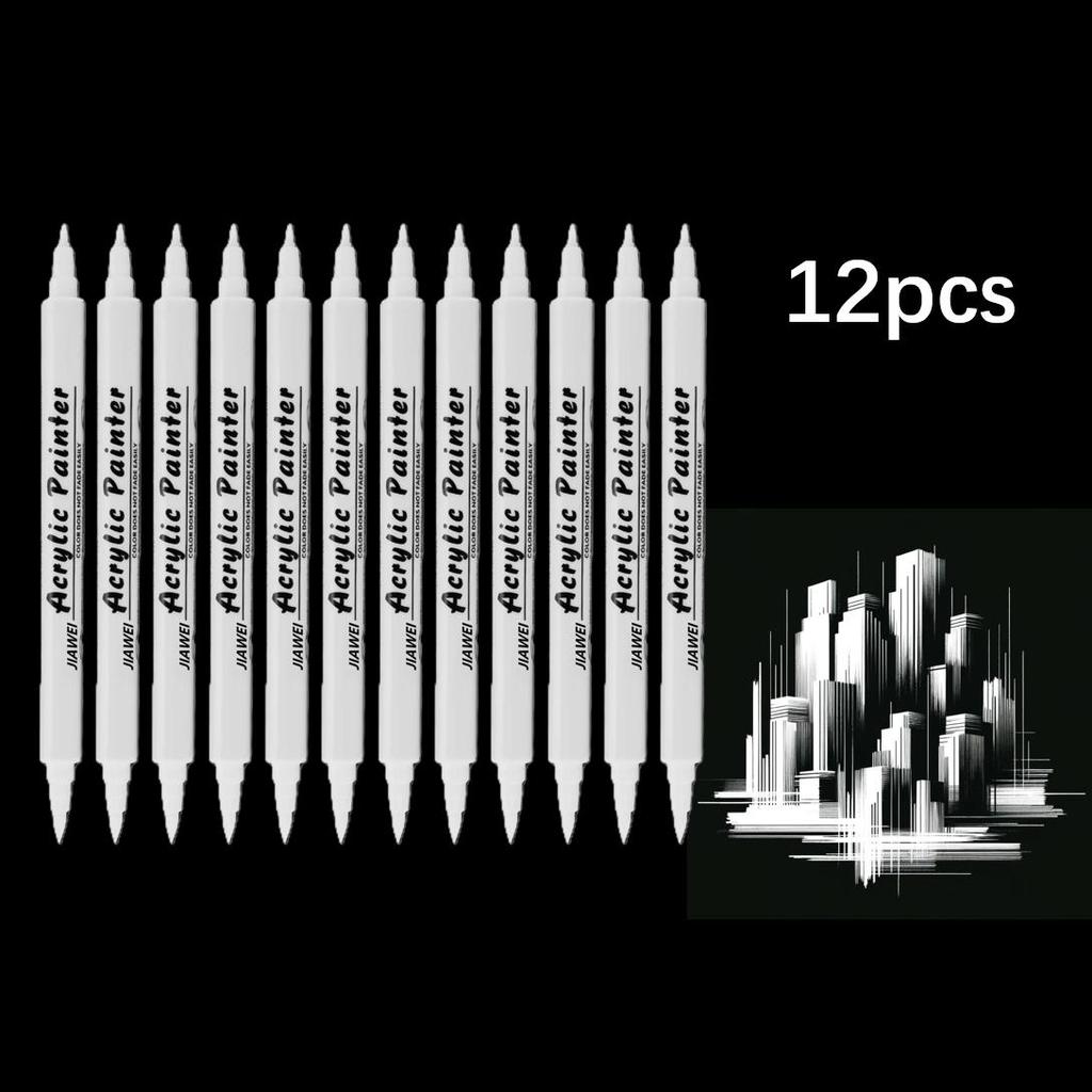 3/12pcs White Art Brush Acrylic White Paint Marker Pens, Medium Tip, Suitable For Rock Painting, Stone, Glass, Wood, Ceramics