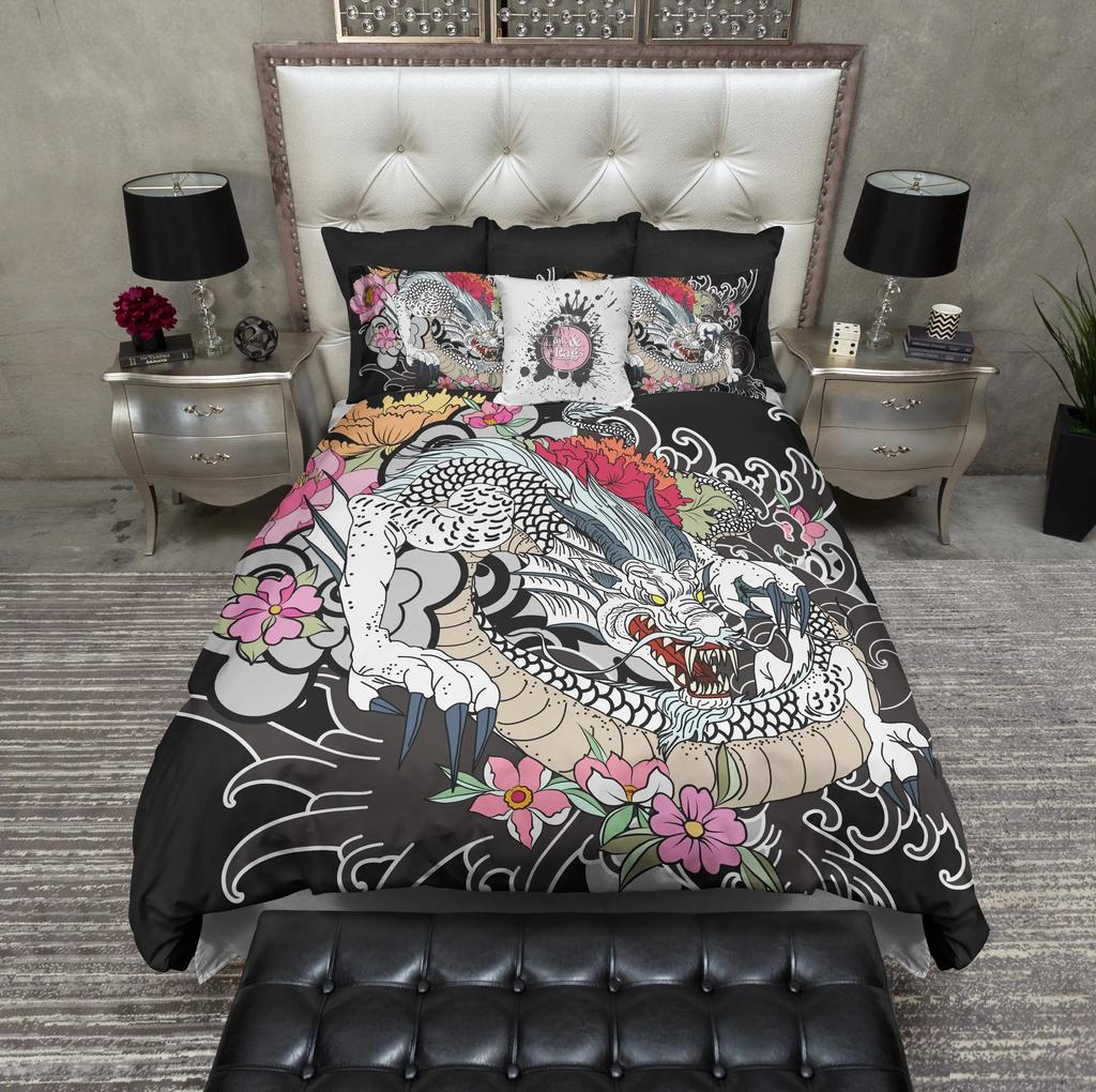 Dragon Printed Duvet Cover King Queen Western Magic Dragon Bedding Set Teen Adults Ancient Mythical Animal Polyester Quilt Cover