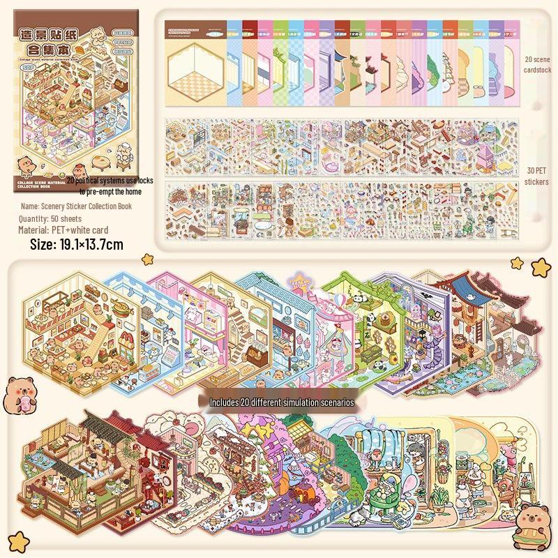 3D Miniature Scene Sticker Set - DIY Three-Dimensional House Puzzle