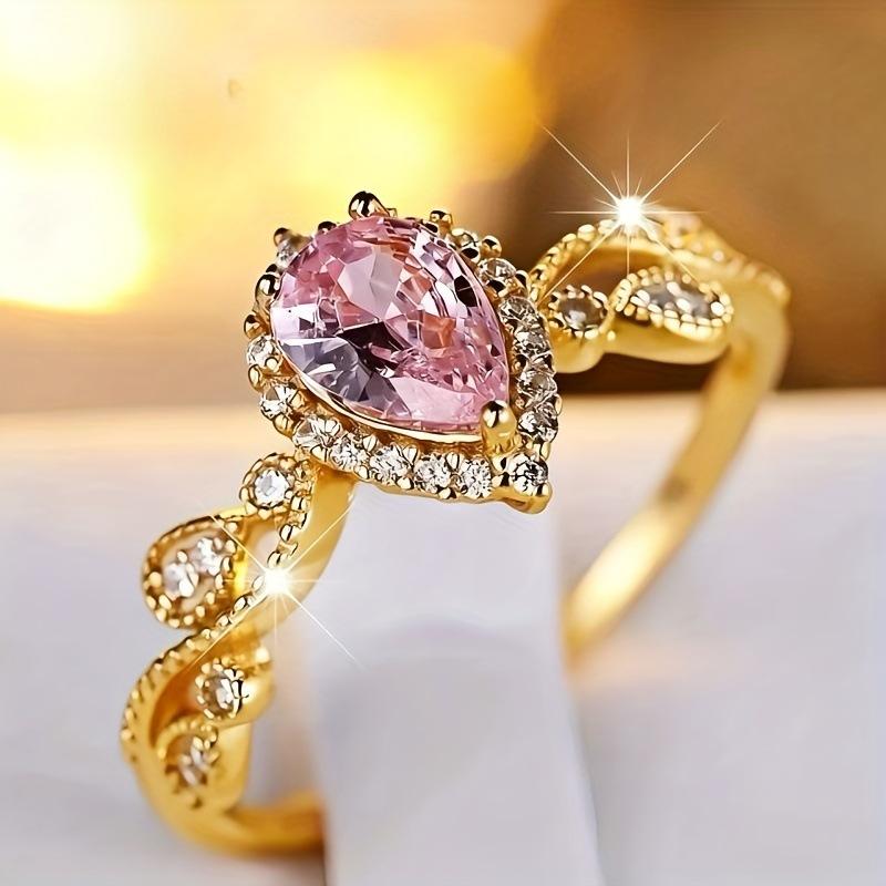 Accessories European and American Style Sweet Pink Cubic Zirconium Fashion Female Court Style Ring Jewelry Clothing Accessories