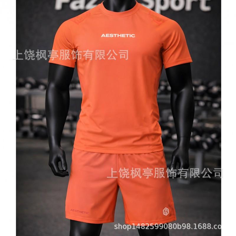 Mens Athletic Wrestling Short Sleeve T-Shirt Shorts Set Sportswear Lightweight Casual Training Outfit