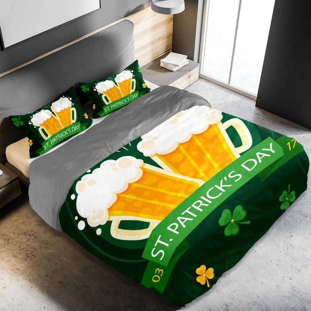 Copripiumino Re Regina Tappo di Bottiglia di Birra Set Biancheria da Letto Festivo Birra Ghiacciata Adolescenti Adulti Buon San Patrizio Copripiumino in Poliestere