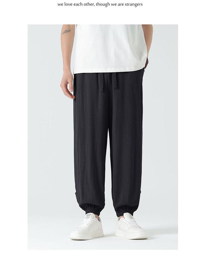 2024 Men's Cotton Linen Athletic Long Pants: Plus Size, Casual Elastic Waist.