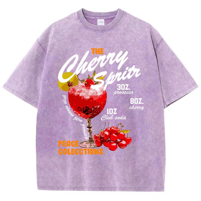 Vintage Womans Acid Wash T-Shirts The Cherry Sprits Printed Tops Oversize Comfortable Cotton Tee Shirts Female Clothes