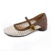 Autumn new Xiaoxiangfeng woven mesh breathable single shoes femininity high heels women are not tired feet Mary Jane shoes