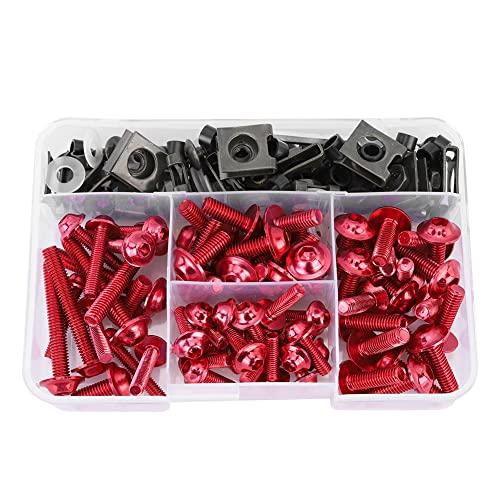 Motorcycle Bolts Aluminum 177 Pcs Motorcycle Screw Fairing Bolt Kit Universal for M5 M6 Yamaha Sport Bike (Red)