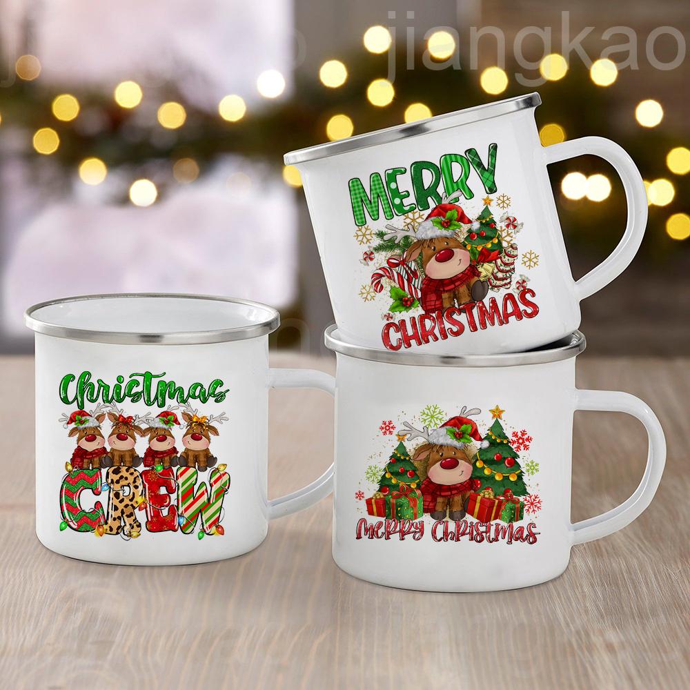 Merry Christmas Deer Printed Mug Christmas Party Decor Cup Drinks Wine Juice Coffee Cups Holiday Mugs Gift for Family Friends
