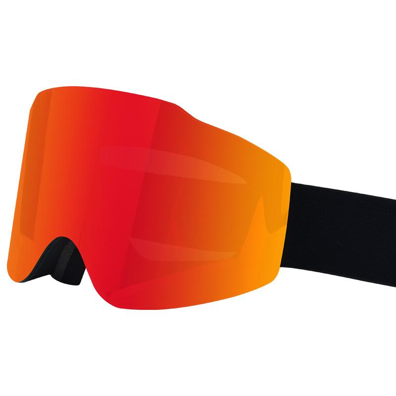 

Magnetic Ski Goggles with Double-Layer Anti-Fog Large-Field-of-View Cylindrical Lens, Color-Changing Windproof Goggles for Mountaineering#7075 Black Frame Red Film