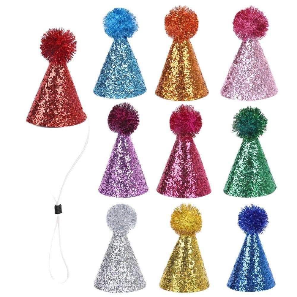 Creative Glitter Dog Birthday Hat Colorful Hairball Shiny Pet Party Supplies Adjustable Cute Pet Headband Hats