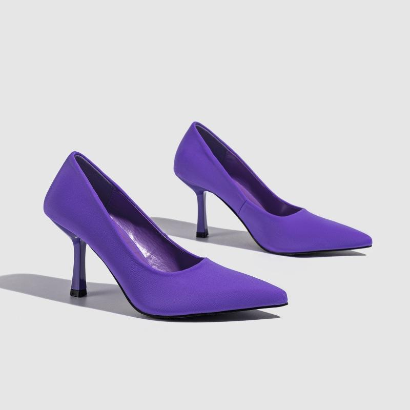 

Фиолетовые туфли на высоком каблуке женские шпильки ципао Сюхэ туфли с острым носком простые свадебные туфли красные подружки невесты 42