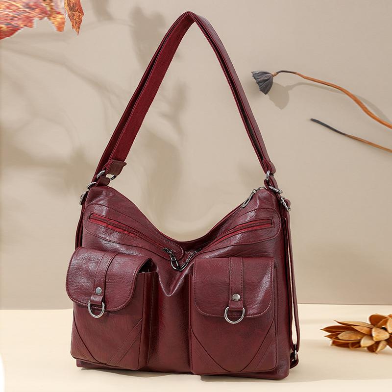

Middle Aged Women s Bag New Fashionable Women s Bag Soft Leather Large Capacity Single Shoulder Crossbody Bag Multi-layer Backpack червоний