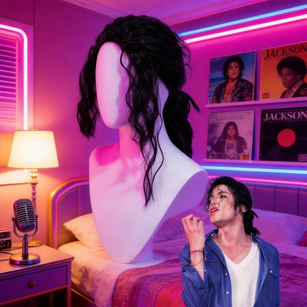 Michael Jackson Cosplay Pruik Zwart Middellang Krullend Haar Voor Podiumoptreden