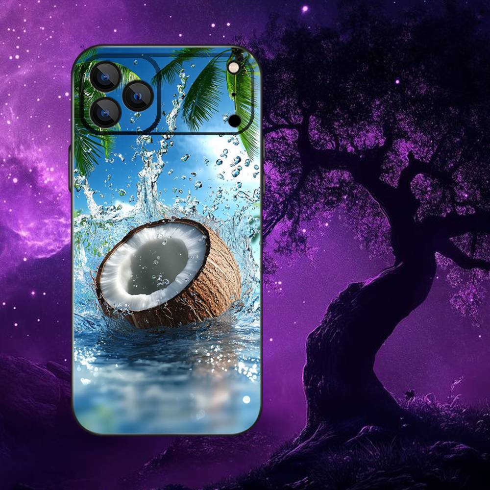 Coconut Fruits Tropical Phone Case For iPhone 17,16,15,14,13,12,11,Pro,Max,Plus,E,SE4,Air,Mini Black Soft Funda