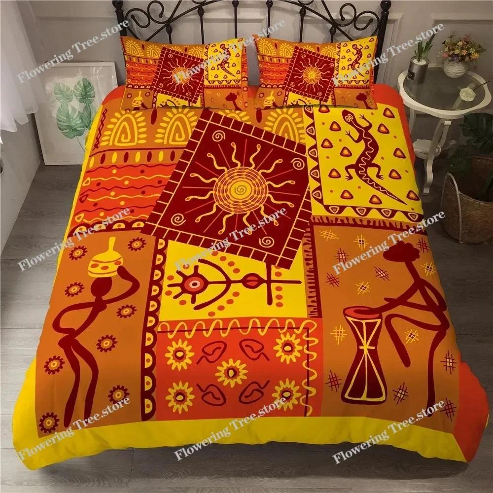 African Woman King Queen Duvet Cover Retro Exotic Tribal Black Girl Pattern Bedding Set Africa Polyester Quilt Cover Pillowcase0