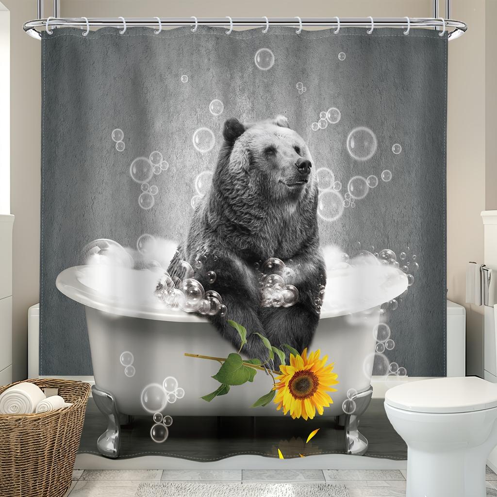 Playful Bear with Bubbles Shower Curtain - Water-Resistant Fabric for Bathroom - Perfect for Whimsical and Nature Lovers