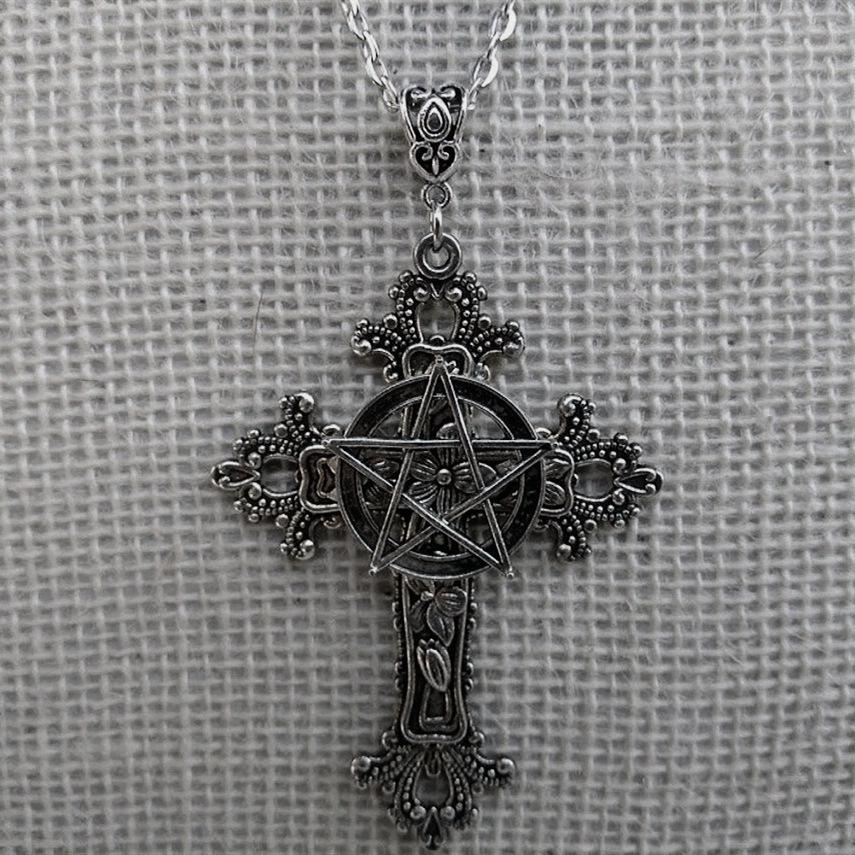 Large Cross Five-Pointed Star Necklace Pendant