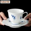 145ml Pure Hand-painted Butterfly Orchid Coffee Cup Saucer Set Dehua White Porcelain Cappuccino Latte Cup Oatmeal Breakfast Mug