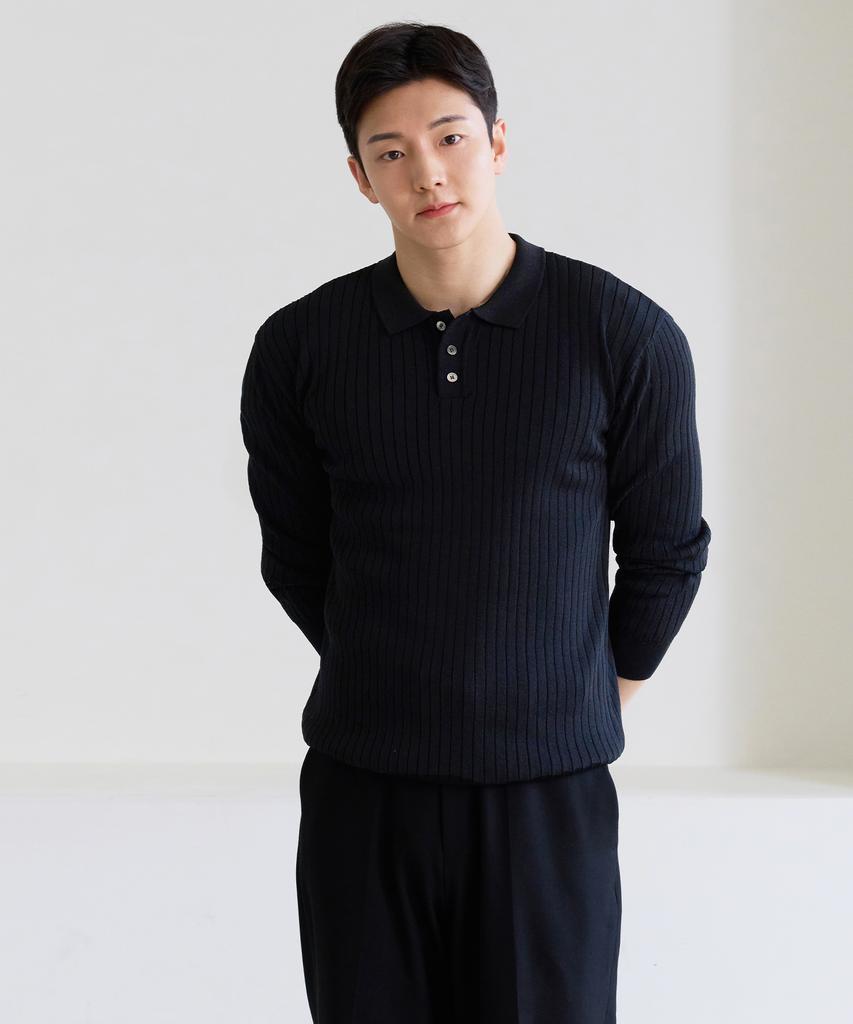HECKCOOLNAM Muscle Fit Long Sleeve Ribbed Collar Knit For Men That Makes Shoulders Look Broad