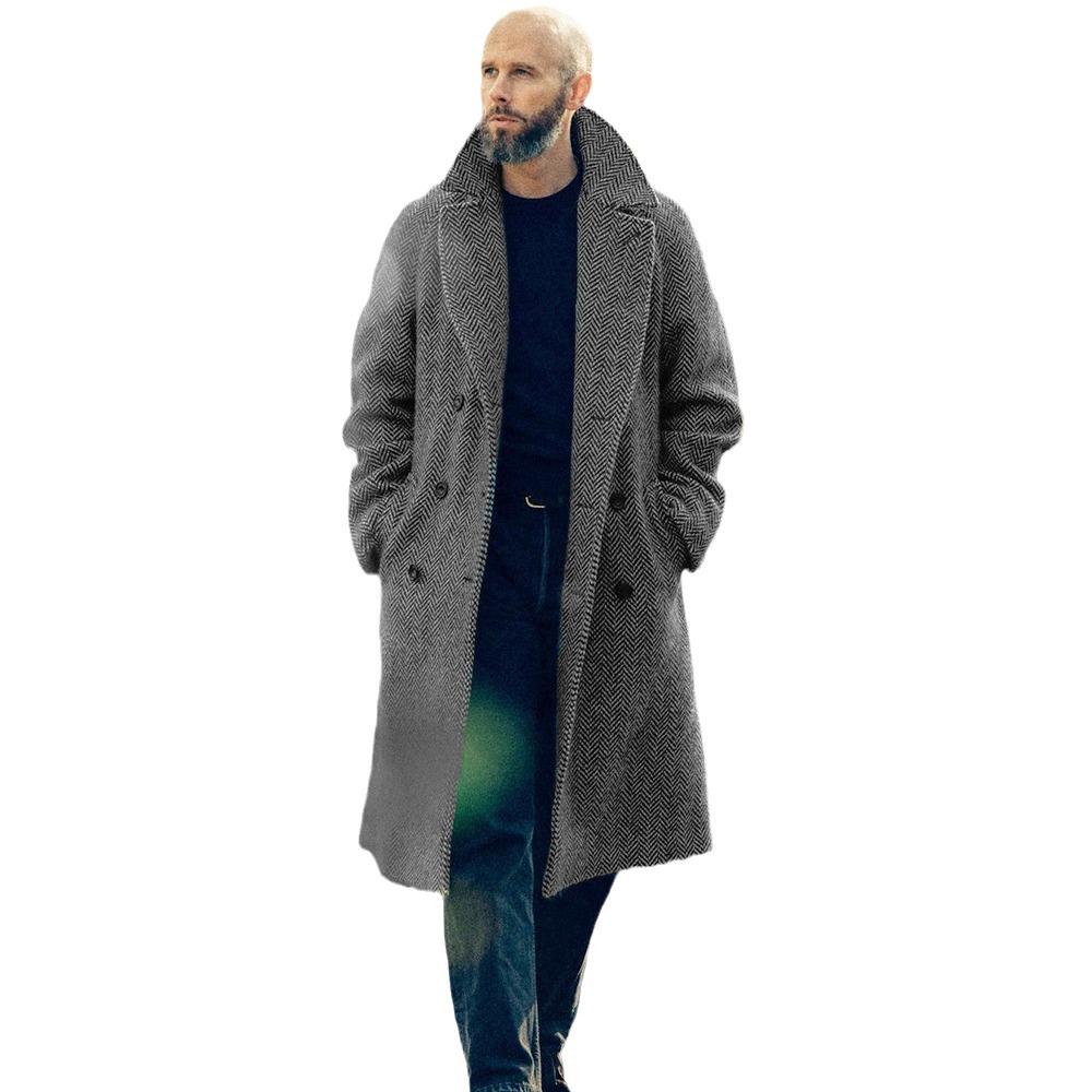 Herren Karriertes Woll-Zweireihiges Mittellanges Sakko - Herbst/Winter Stil