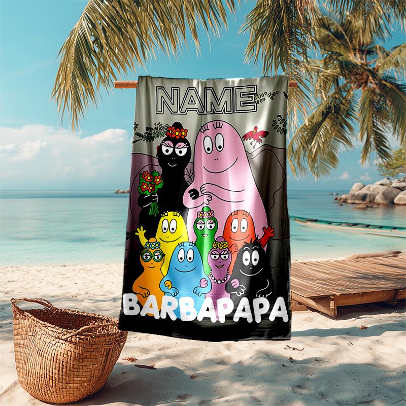Personalized customized proof beach towel with Barbapapa pattern - soft, absorbent, quick-drying, perfect swimming, camping&bathing