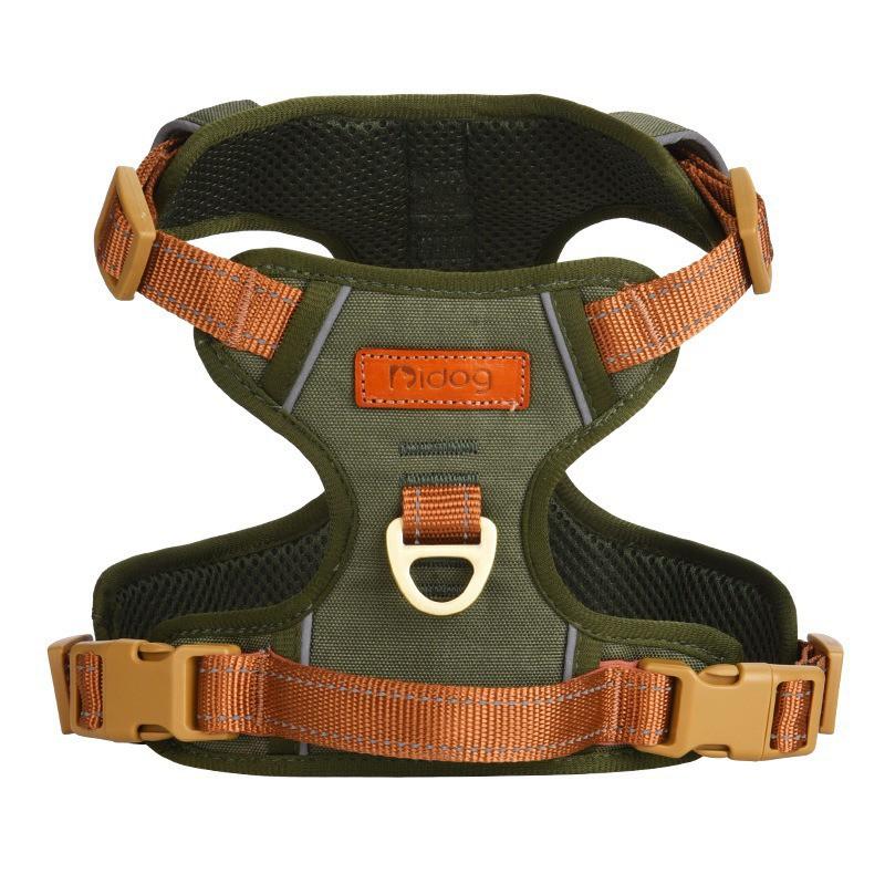 Adjustable Dog Harness Vest With Reflective Stripes PU Leather Trim Small To Large Breeds