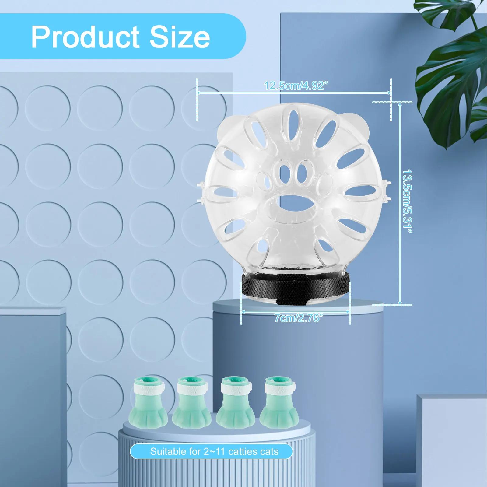 

Cat Muzzle with 4Pcs Paw Cover Anti Bite Breathable Space Hood Cats Helmet Prevent Cats Small Dogs From Biting for Grooming