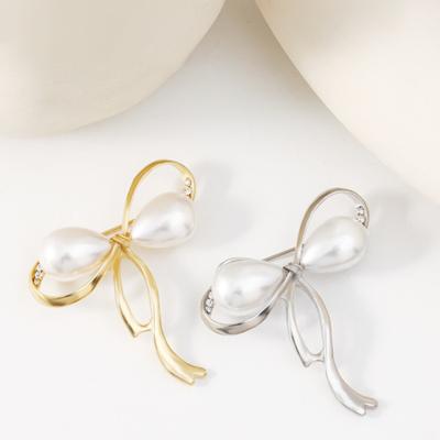 Yousheng Women Brooch Faux Pearl Hollow Bow Decor Stainless Exquisite Vintage Anti-slip Wear-resistant Coat Collar Hat Scarf Decoration Clothes Pin