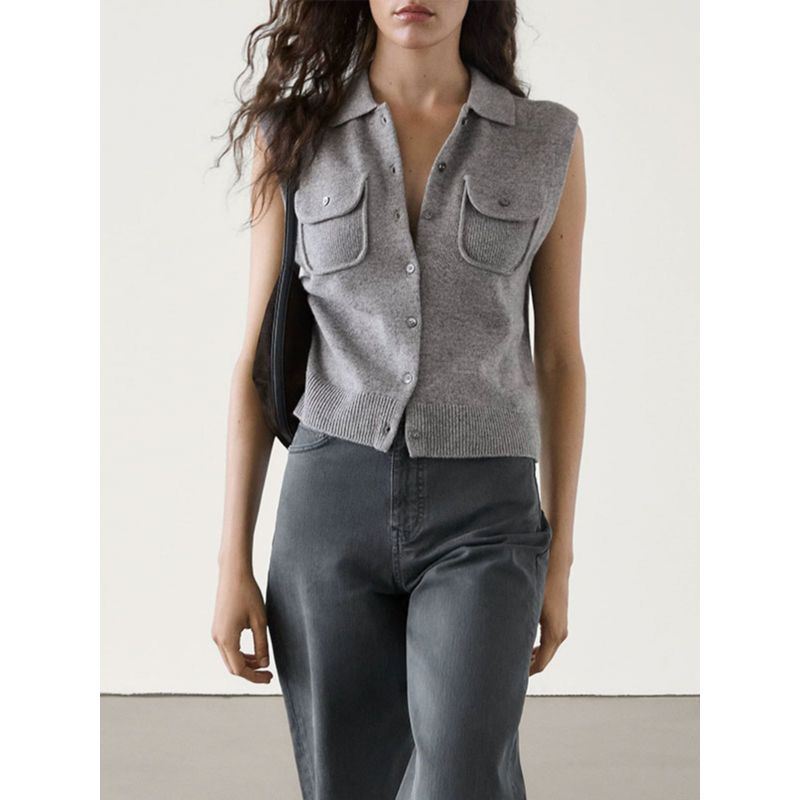MD Women's Clothing Gray Intellectual Intelligence Commute Style Sleeveless Knitted Inner Match Vest Female 05730619205