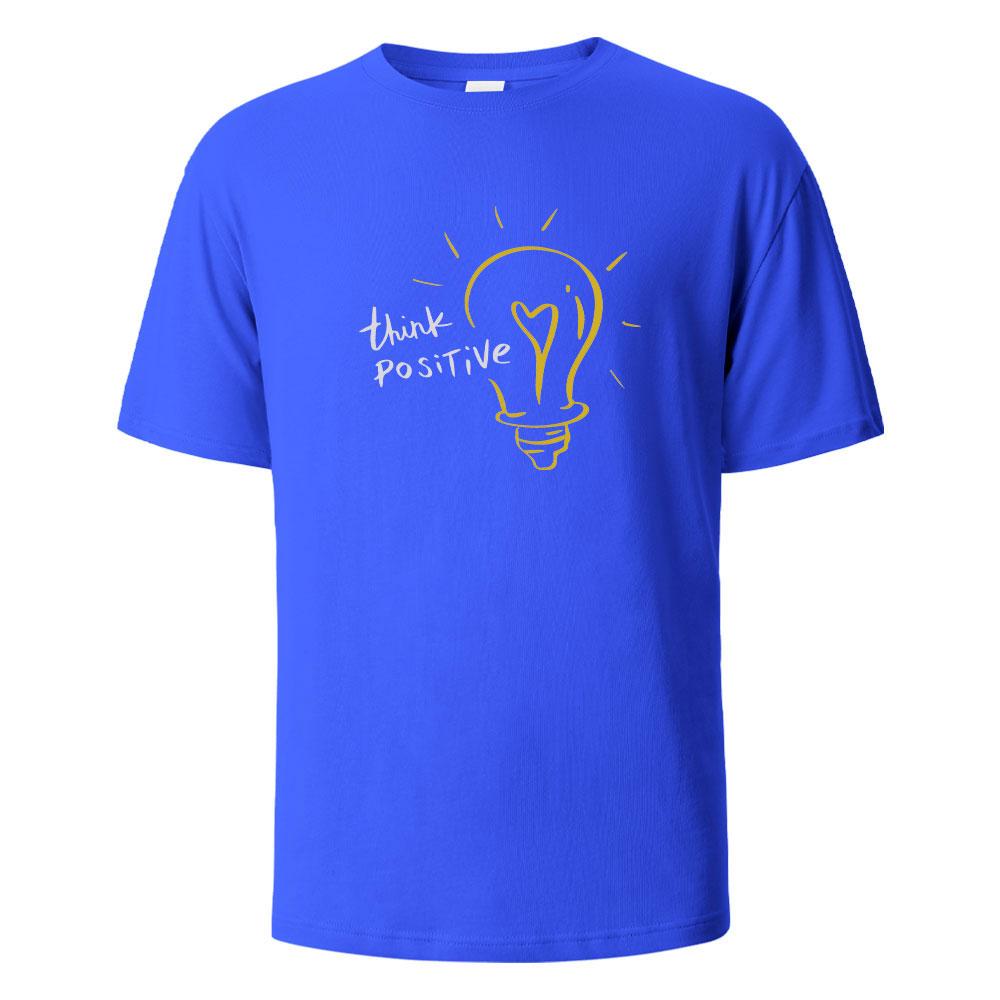 Summer Men's Think Positive Printed Round Neck T-shirt Neutral 100% Cotton Large Casual Soft Breathable Short Sleeve