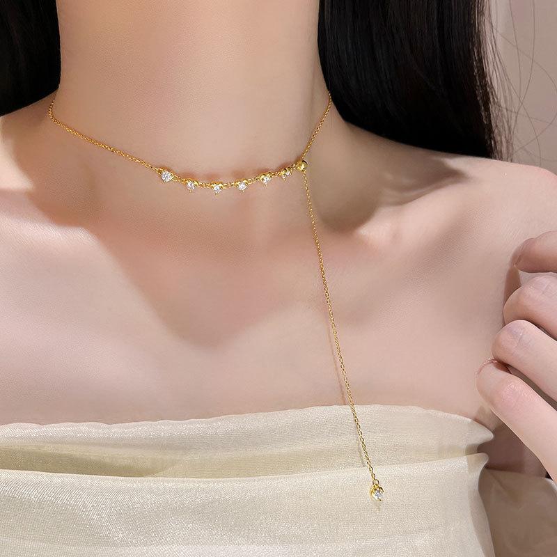 Zirkon Herz Quasten-Kette zum Hochziehen Süße Schlüsselbeinkette Fortgeschrittenes Nischendesign Gefühl