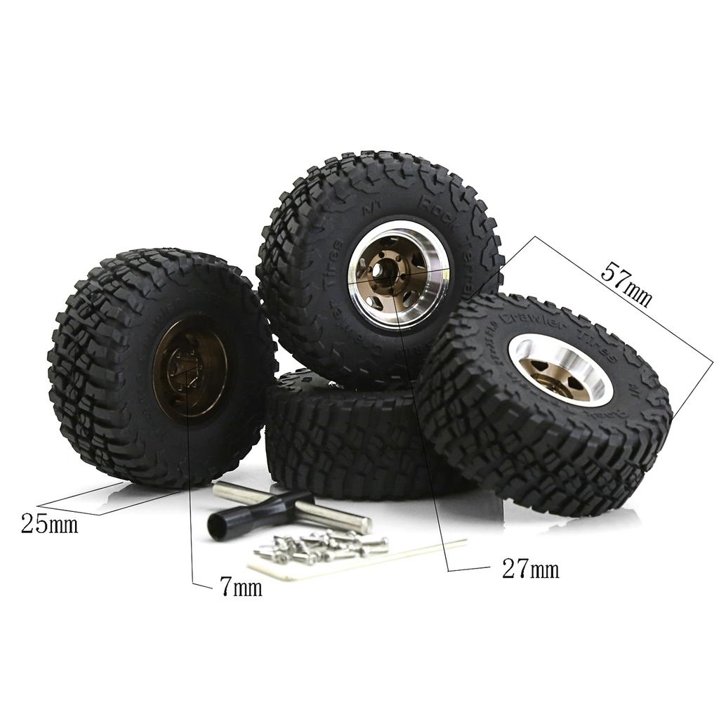 4pcs Remote Control Tires 57mm with 7mm Wheel Hex Beadlock Wheel Rubber Tire Set Replacement for SCX24 AX24 FCX24 1Celsius18 1Celsius2