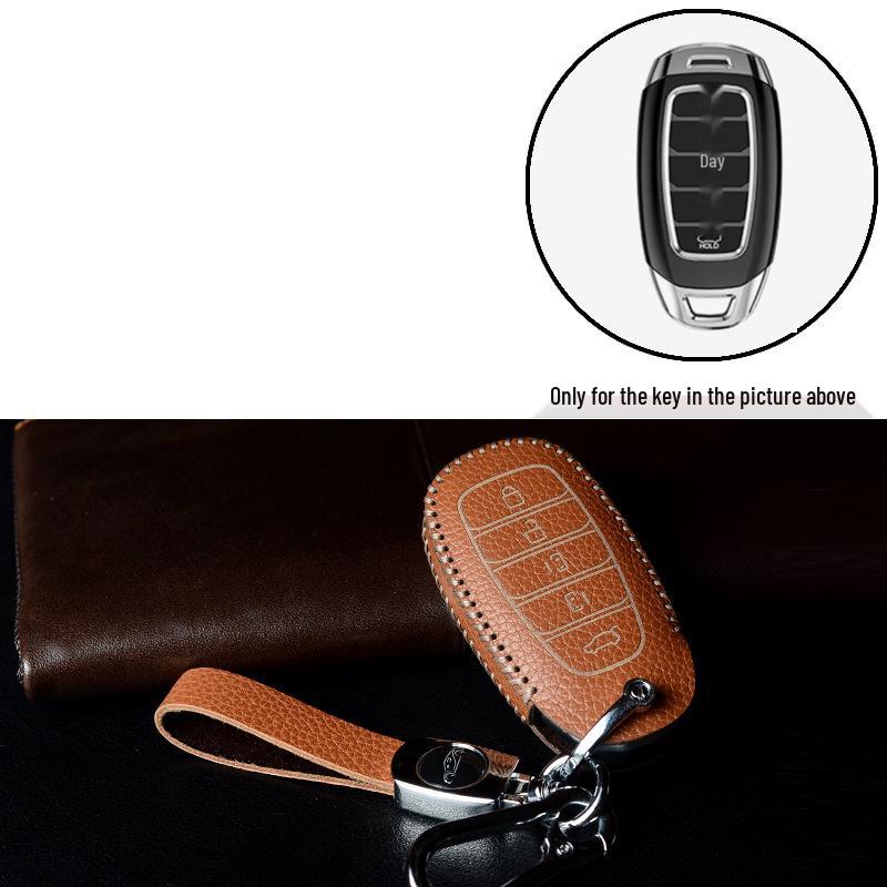 Genuine Leather Key Case for Hyundai Models: Elantra, Santa Fe, Ix35, Verna, Mistra, Lafesta, and Sonata