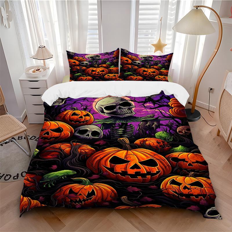 

3pcs bedding set Halloween Pumpkins Includes 1 Comforter + 2 Pillowcases, Without Pillow Inserts, Soft Comfortable,a0909103 135x200cm