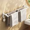 White Double Towel Bar No Drill Aluminum Bathroom Wall Rack Modern Bath Storage Organizer