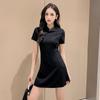 Chic Summer Qipao: Slimming Black Floral Dress Set for Women