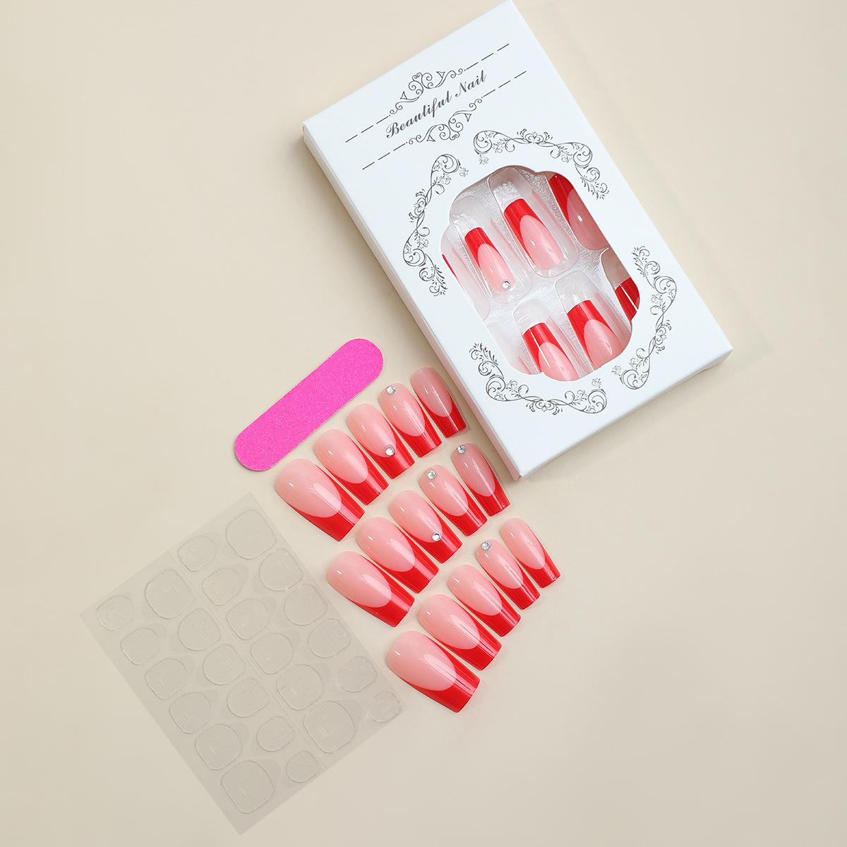 

“European & American Long Water Pipe Wearable French Nail Stickers with Removable Drill Design, 24-Piece Set”